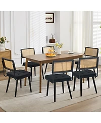 homfan Set of 4/6 Dining Chairs, Linen Upholstered Rattan Chairs with Cane Backrest and Wood Legs for Room or Kitchen
