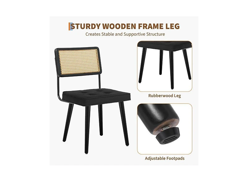 homfan Set of 4/6 Dining Chairs, Linen Upholstered Rattan Chairs with Cane Backrest and Wood Legs for Room or Kitchen