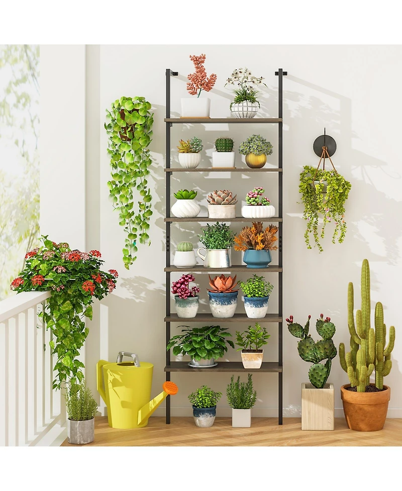 Slickblue Industrial 6 Tier Ladder Bookshelf 72 Inch Wall Storage Shelf
