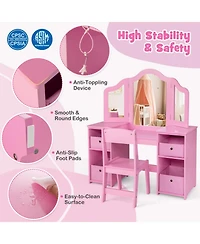 Gouun Kids Vanity Table and Chair Set with 3 Removable Mirrors