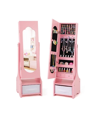 Gouun Freestanding Kids Jewelry Armoire with Full-Length Mirror