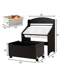 Slickblue Kids Storage Cabinet with Plastic Bins and Rolling Toy Box