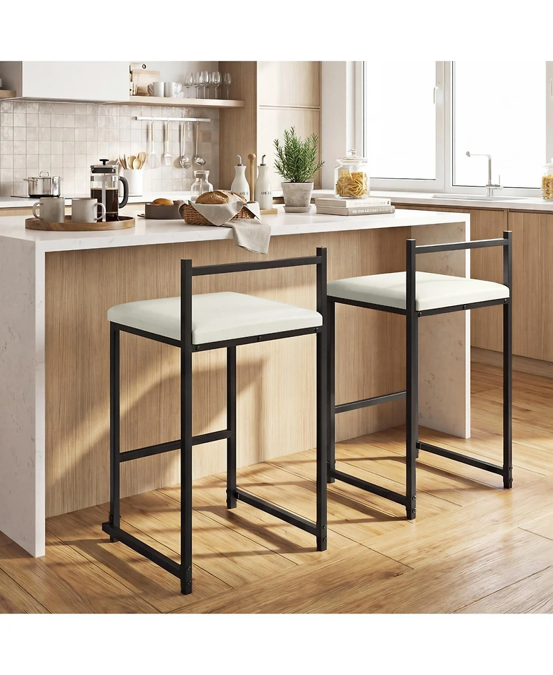 Slickblue Set of 2 Counter Height Bar Stools Pu Leather Upholstered with Footrest