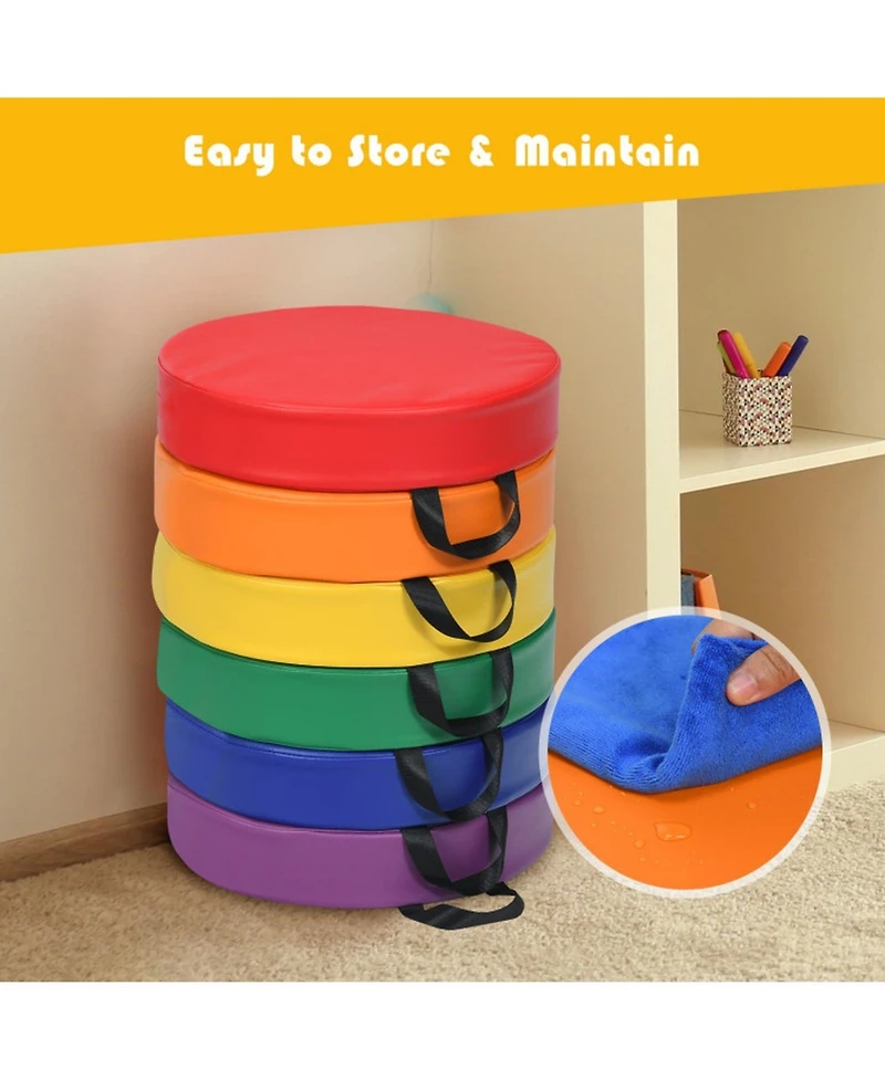 Gouun Toddler 6 Pack 15 Inch Round Floor Cushions Set for Daycare and Playroom