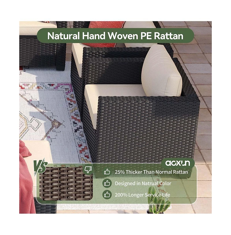 Aoxun Outdoor Patio Rattan Furniture Set with Steel Frame Waterproof Cushions and Free Covers