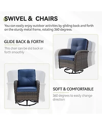 Pocassy 3Pieces Patio Furniture Set, Outdoor Swivel Rocker Chairs, Wicker Bistro Set with Rocking Chair, Thick Cushions and Glass Coffee Table