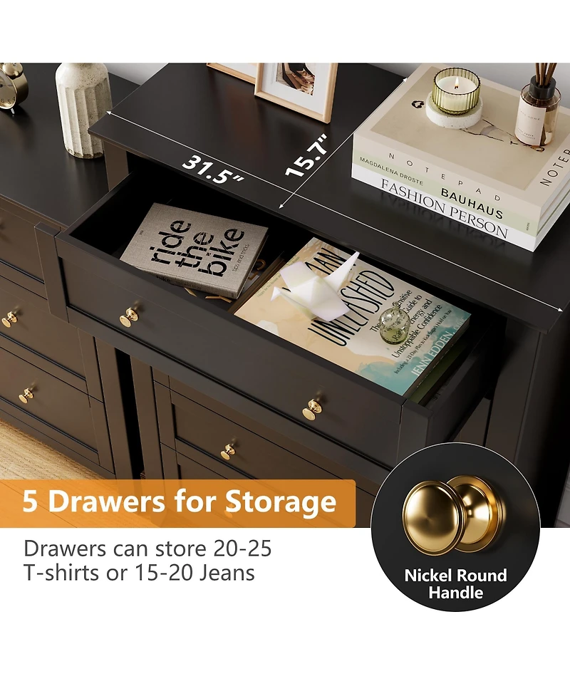 homfan 6-Drawer Modern Dresser, Anti-tip Stable Mdf Storage Chest for Bedroom Living Room Home Organization