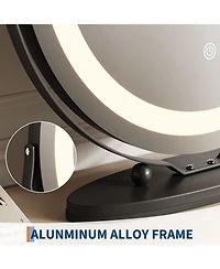 homfan Modern Led Vanity Mirror – 3-Color Dimmable Lighting, Smart Touch Control, Aluminum Alloy Frame, Tabletop