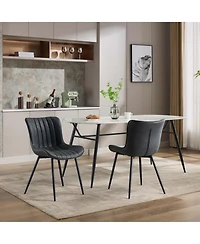 homfan Set of 2 Mid-Century Modern Dining Chairs, Faux Leather Upholstered Seat, Armless, Backrest, Black Metal Legs, for Dining Room