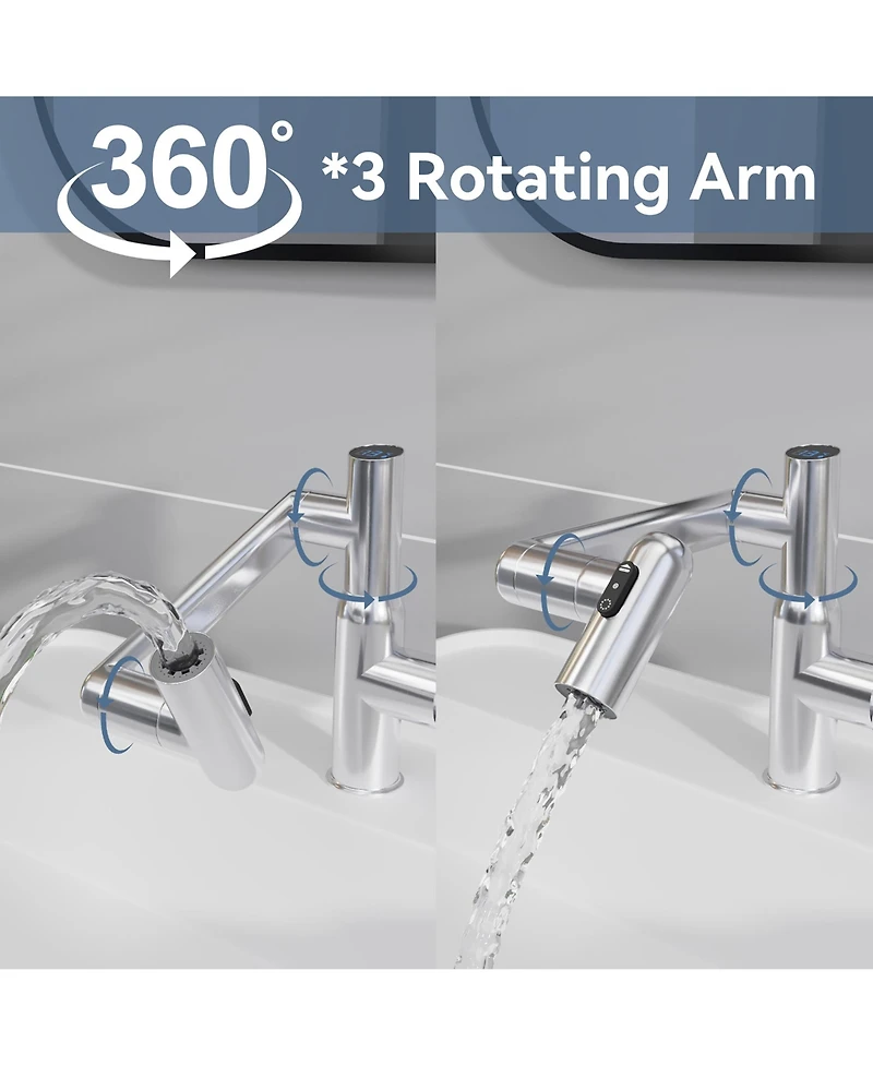 Midola Chrome Bathroom Sink Faucet with Spray Function and Temperature Display for Anti-Skid Switch and Hot and Cold and 360degree(s) Rotary