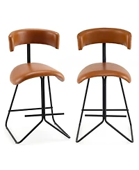 Slickblue Set of 2 25 Inch Upholstered Counter Height Stools Faux Leather Chairs