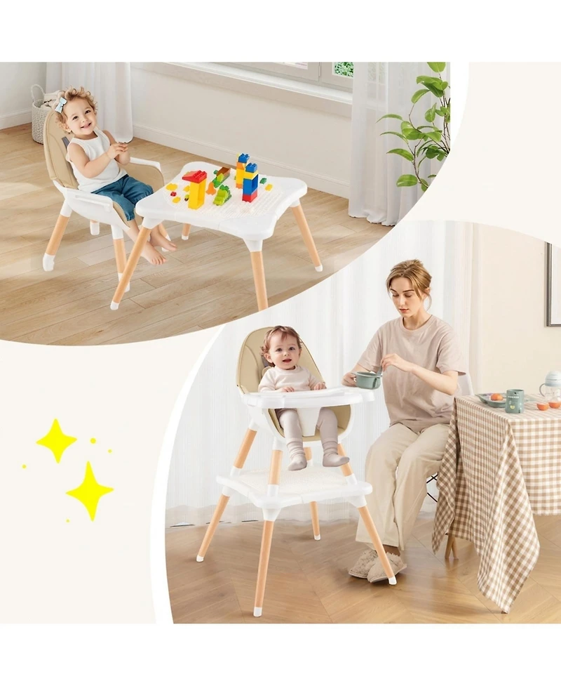 Gouun Toddler 5 in 1 Wooden Convertible High Chair with Detachable Tray and Cup Holder