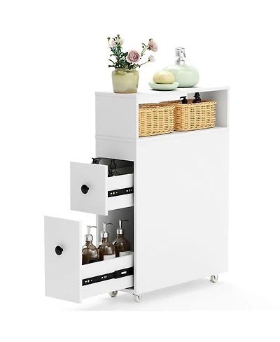 Volenca Slim Bathroom Cabinet Wooden Toilet Organizer with Deep Slide Out Drawers