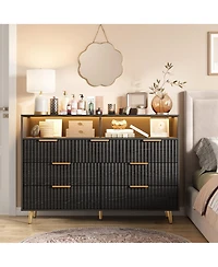 homfan 7 Drawer Fluted Dresser for Bedroom, 53.9" Wide Chest of Drawers with Metal Handles, Wooden Tv Stand, Storage Organizer Closet, Living Room