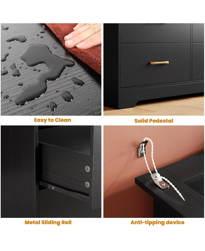 homfan Drawer Dresser with Led Lights and Charging Station - Modern Chest of Drawers for Bedroom, Living Room, Entryway