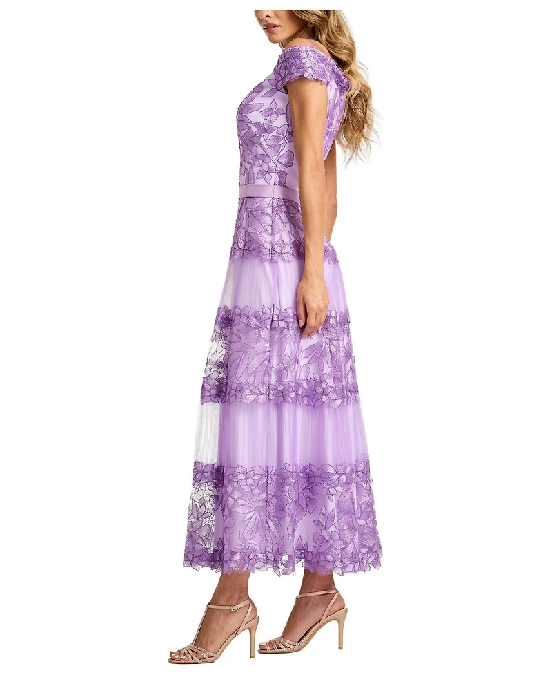 Tadashi Shoji Women's Adriane Floral Embroidered Tea-Length Dress