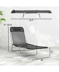 Aofar 2 Piece Folding Chaise Lounge Chairs Reclining Mesh Headrest Pool Beach Patio