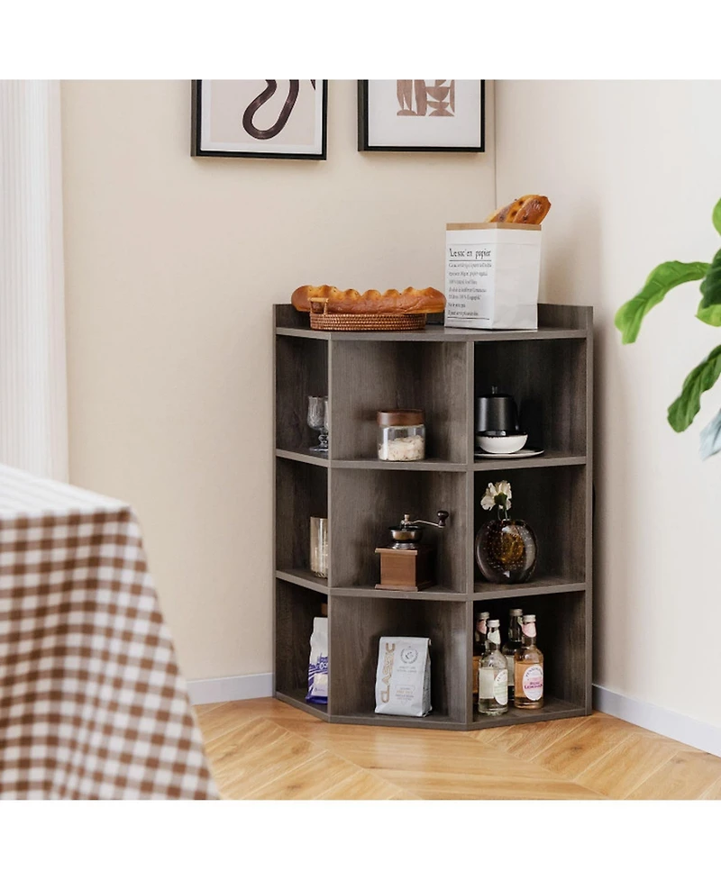Gouun 3-Tier Corner Cabinet with Charging Station and 9 Open Cubbies