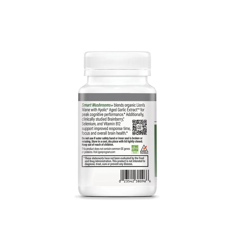Kyolic Smart Mushrooms Supplement Lion's Mane and Aged Garlic Extract for Brain Health and Mental Performance 60 Capsules
