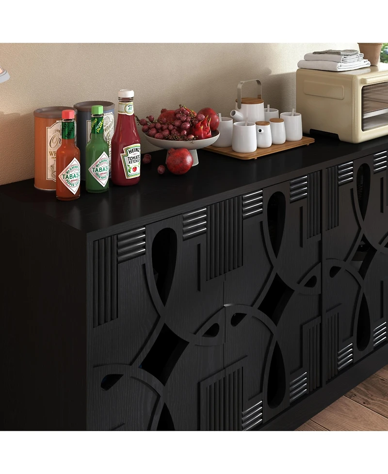 Casainc 60"L Large Storage cabinet with 4 Doors and Rebound Device