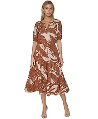 Calvin Klein Women's Puff-Sleeve Floral Tiered Midi Dress