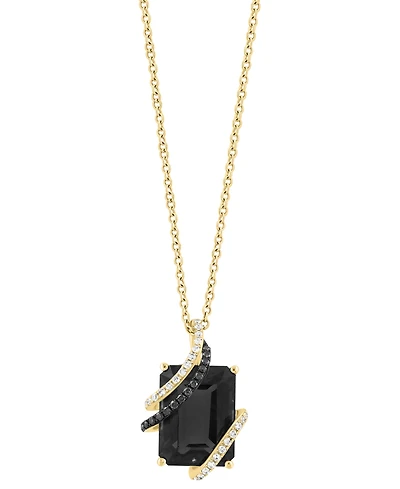 Effy Collection Onyx, White Diamond (1/10 ct. t.w.) & Black Diamond (1/20 ct. t.w.) Pendant Necklace in 14k Yellow Gold
