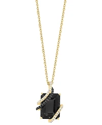 Effy Collection Onyx, White Diamond (1/10 ct. t.w.) & Black Diamond (1/20 ct. t.w.) Pendant Necklace in 14k Yellow Gold