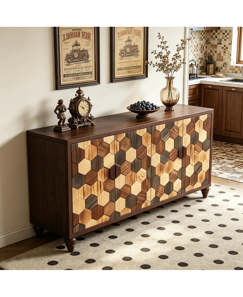 Streamdale Furniture 59.8 Inch Sideboard with Honeycomb Pattern Modern Accent Cabinet