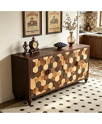 Streamdale Furniture 59.8 Inch Sideboard with Honeycomb Pattern Modern Accent Cabinet