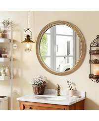 Laoties 23.6" Farmhouse Round Wall Mirror Beaded Trim for Living Room and Bathroom