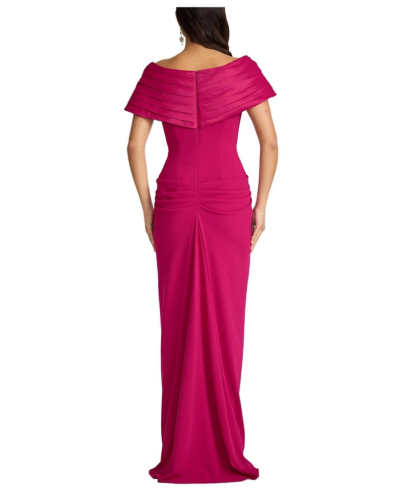 Tadashi Shoji Women's Seraphine Pleated Portrait Collar Gown