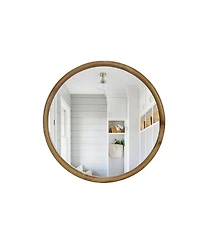 Laoties Modern Round Wall Mirror, Natural Wood Vanity Mirror for Bathroom, Entryway and Living Room Decor