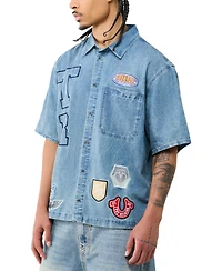 True Religion Men's Denim Patchwork Short-Sleeve Shirt