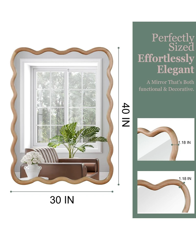 Laoties 30" x 40" Wavy Wall Mirror, Solid Wood Bathroom Vanity Mirror for Bedroom, Entryway and Living Room