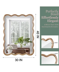 Laoties 30" x 40" Wavy Wall Mirror, Solid Wood Bathroom Vanity Mirror for Bedroom, Entryway and Living Room