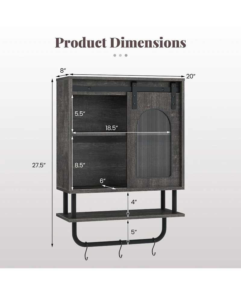 Volenca Bathroom Wall Cabinet with Sliding Barn Door and Metal Hanging Bar