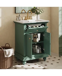 Phying 24 Inch Modern French Bathroom Vanity Elegant Freestanding Bathroom Cabinet with Ball Turned Legs Vintage Home Bathroom Furniture