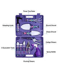 Xdovet Garden Tools Set 10Pieces Floral Handle Trowel Rake Weeder Pruner Shears Sprayer Case