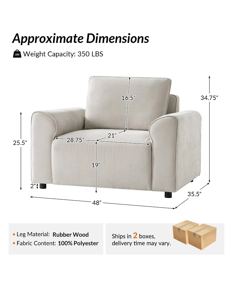Hulala Home Bernice Modern Oversized Armchair with Removable Back Cushion