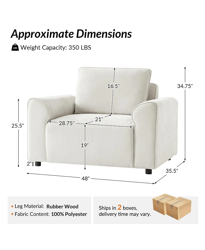 Hulala Home Bernice Modern Oversized Armchair with Removable Back Cushion