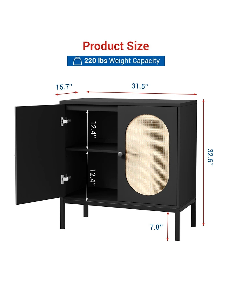homfan 36 Inch Engineered Wood Oval Rattan Door Sideboard Buffet Cabinet, Storage Credenza with Metal Frame for Dining Room Living
