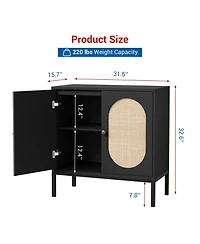homfan 36 Inch Engineered Wood Oval Rattan Door Sideboard Buffet Cabinet, Storage Credenza with Metal Frame for Dining Room Living