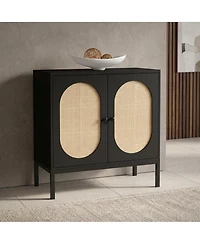 homfan 36 Inch Engineered Wood Oval Rattan Door Sideboard Buffet Cabinet, Storage Credenza with Metal Frame for Dining Room Living