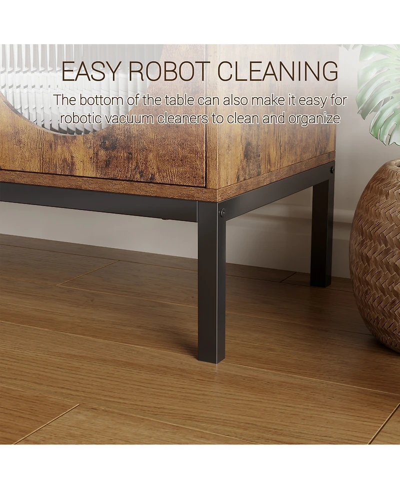 homfan 36 Inch Engineered Wood Oval Rattan Door Sideboard Buffet Cabinet, Storage Credenza with Metal Frame for Dining Room Living
