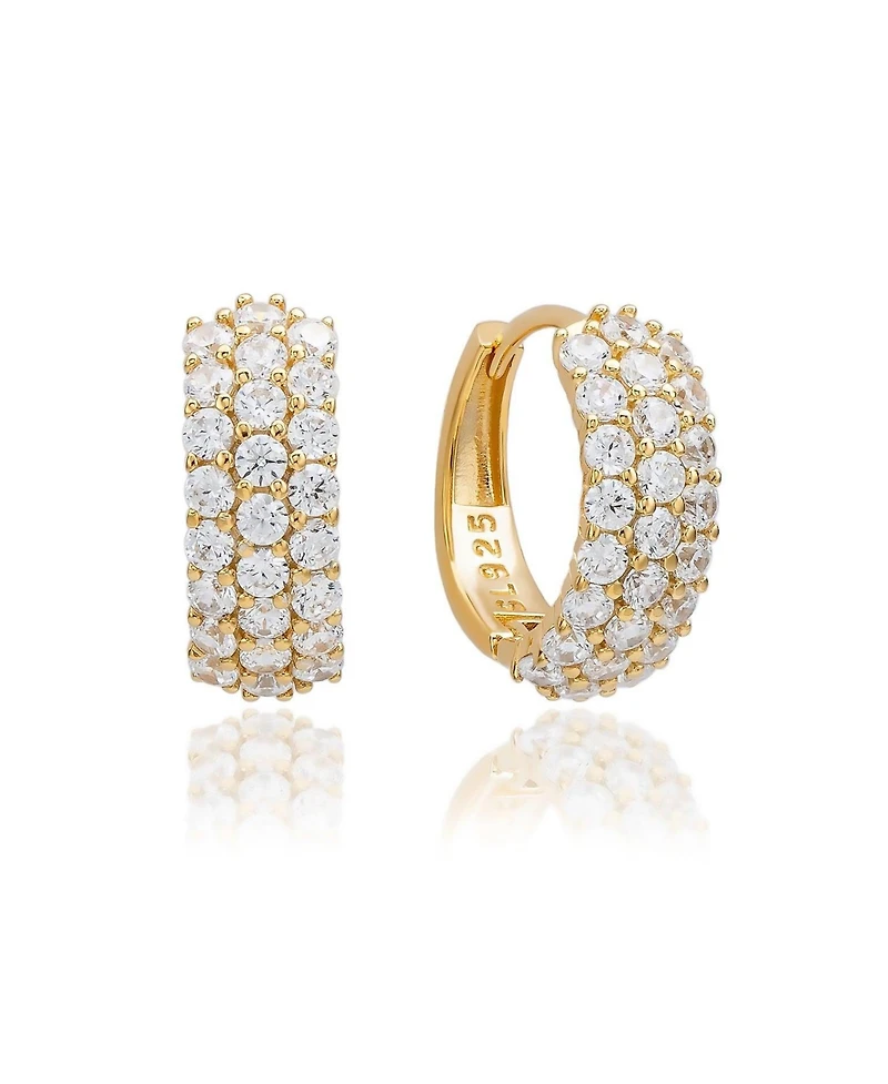 Suzy Levian New York Sterling Silver Cubic Zirconia Pave Three-Row Huggie Hoop Earrings