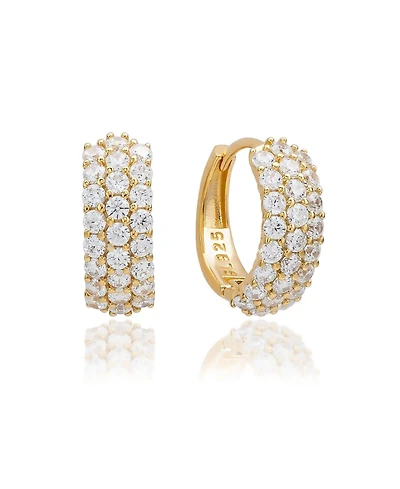 Suzy Levian New York Sterling Silver Cubic Zirconia Pave Three-Row Huggie Hoop Earrings