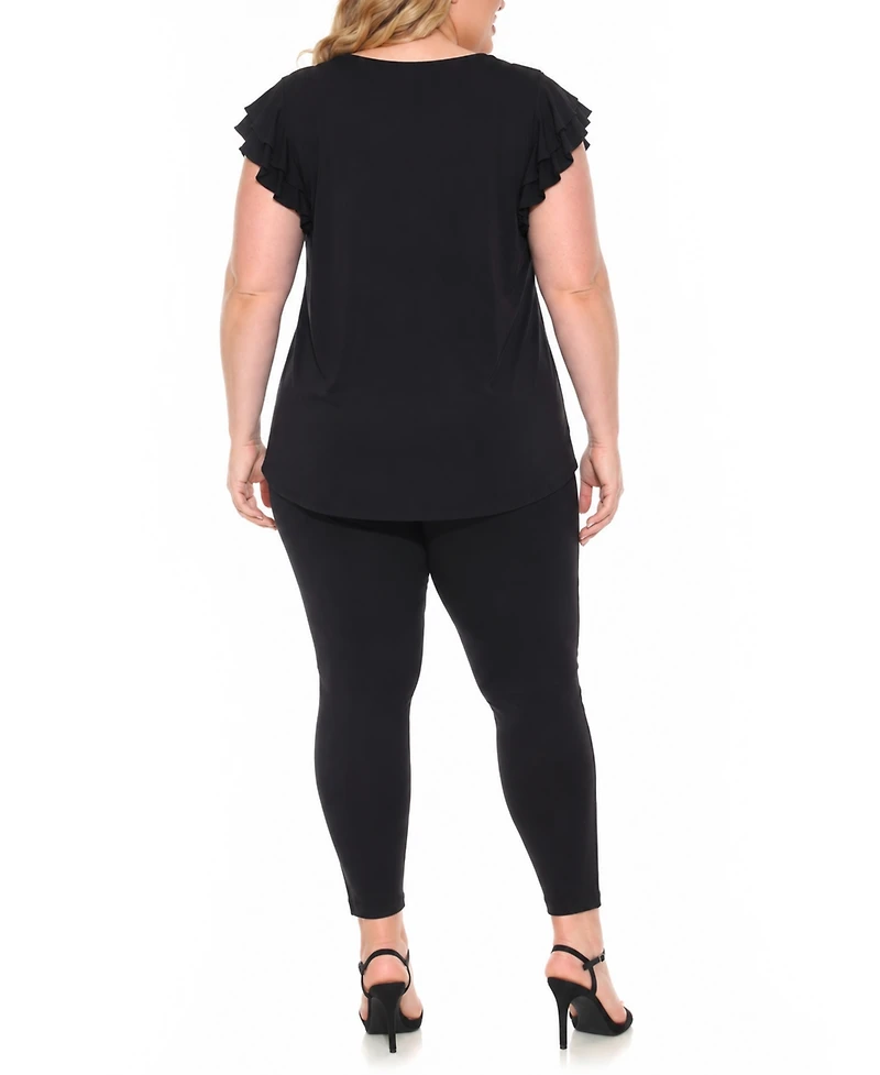 White Mark Plus Flutter-Sleeve Top and Scuba Pants Set