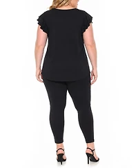White Mark Plus Flutter-Sleeve Top and Scuba Pants Set