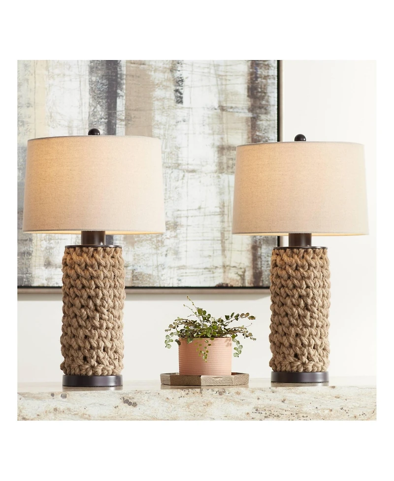 360 Lighting Ciera 25 1/4" High Farmhouse Rustic Modern Table Lamps Set of 2 Natural Bronze Rope Wrapped Living Room Bedroom