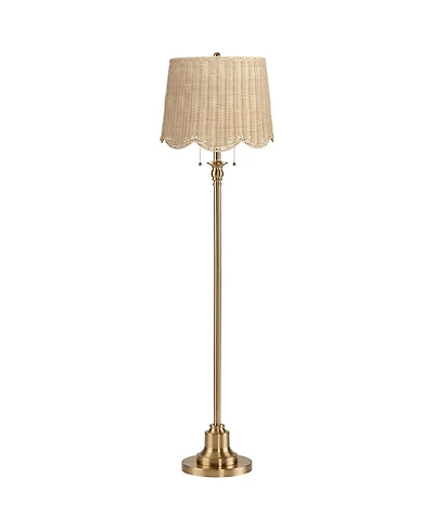 360 Lighting Dyna 58"H Antique Brass and Rattan Drum Shade 2-Light Floor Lamp